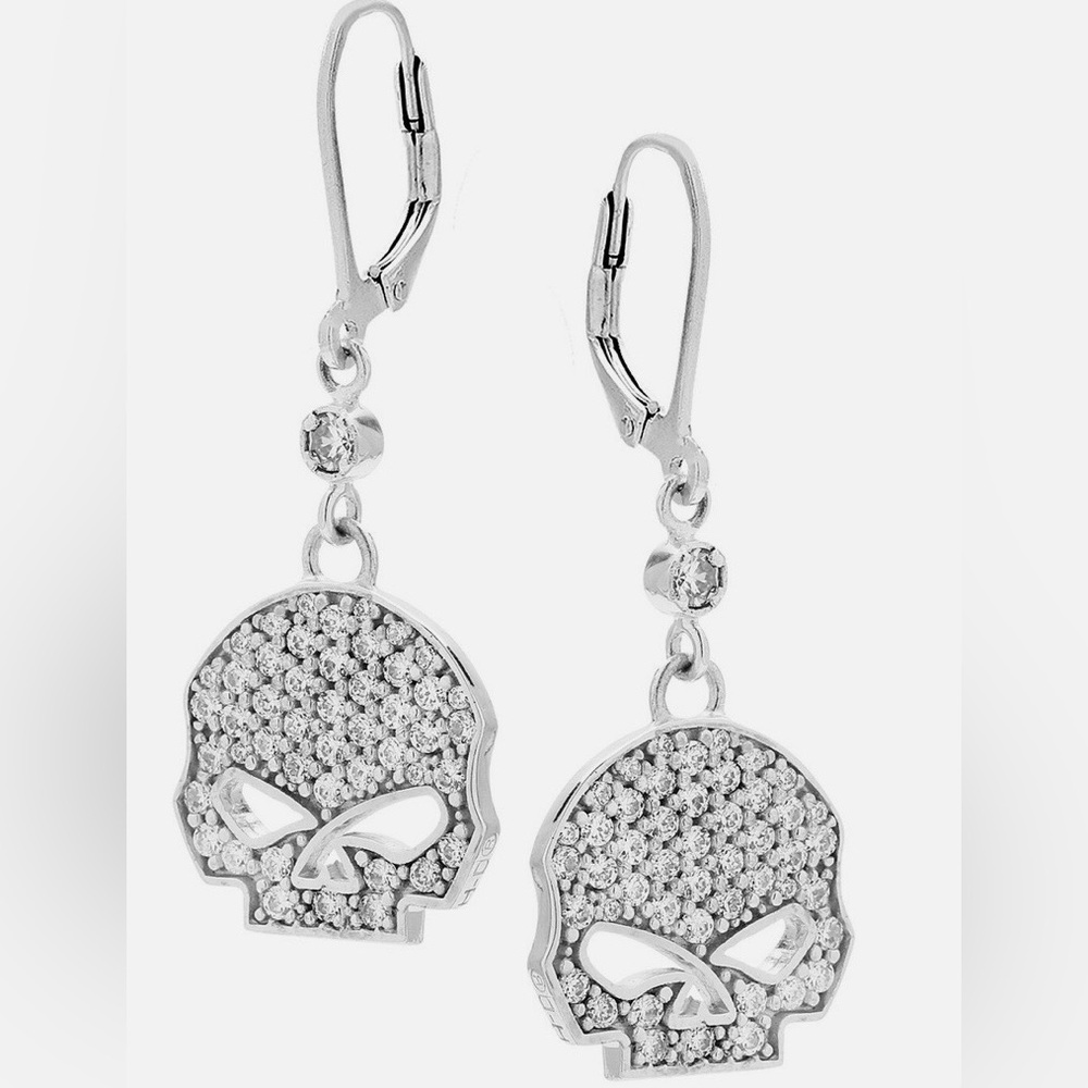 Harley-Davidson® Women's Earrings, Bling Willie G Skull Dangles, MOD 925 Silver - Picture 9 of 11